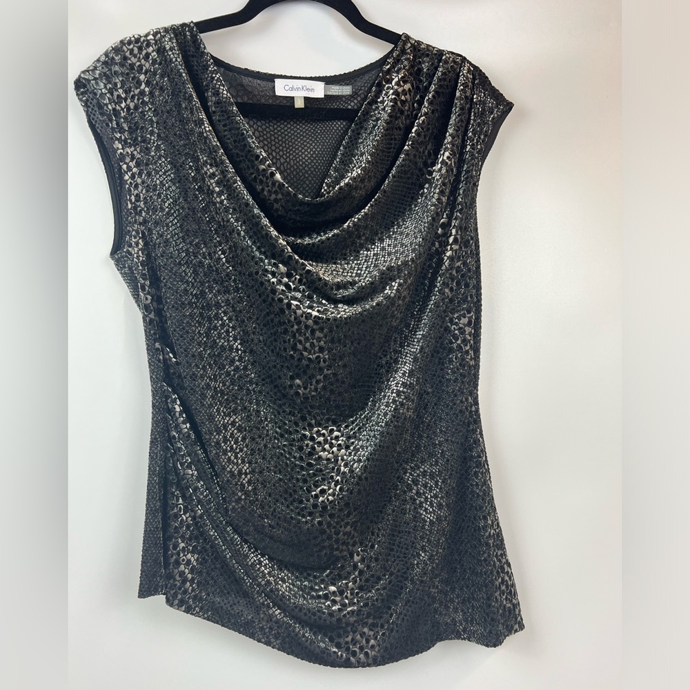 Calvin Klein metallic velvet animal print tank. Size L. Worn once. Beautiful top
